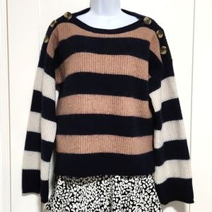 Madewell Striped Crew Neck Sweater - Black, Tan, Cream
